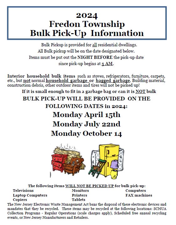 Thank you to the kind resident who pointed out our flyer said the 14th instead of MONDAY the 15th for Spring bulk pickup!
