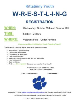 Kittatinny Youth Wrestling Programs Flyer and registration form